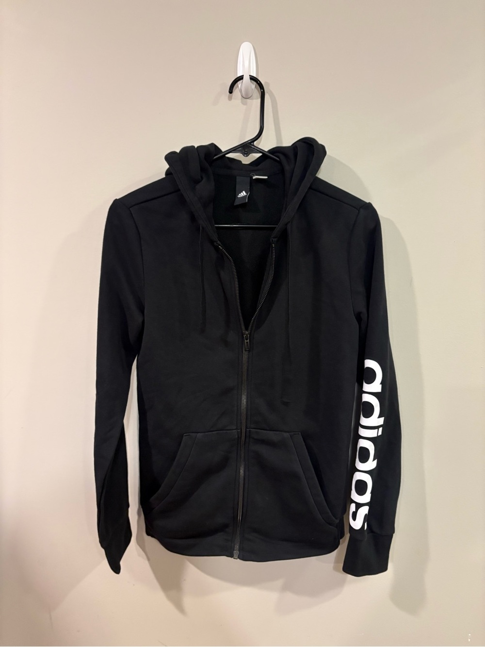 adidas Black Full-Zip Hoodie Jacket with Sleeve Logo Size M